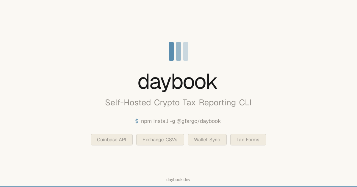 daybook — Self-Hosted Crypto Tax Reporting CLI